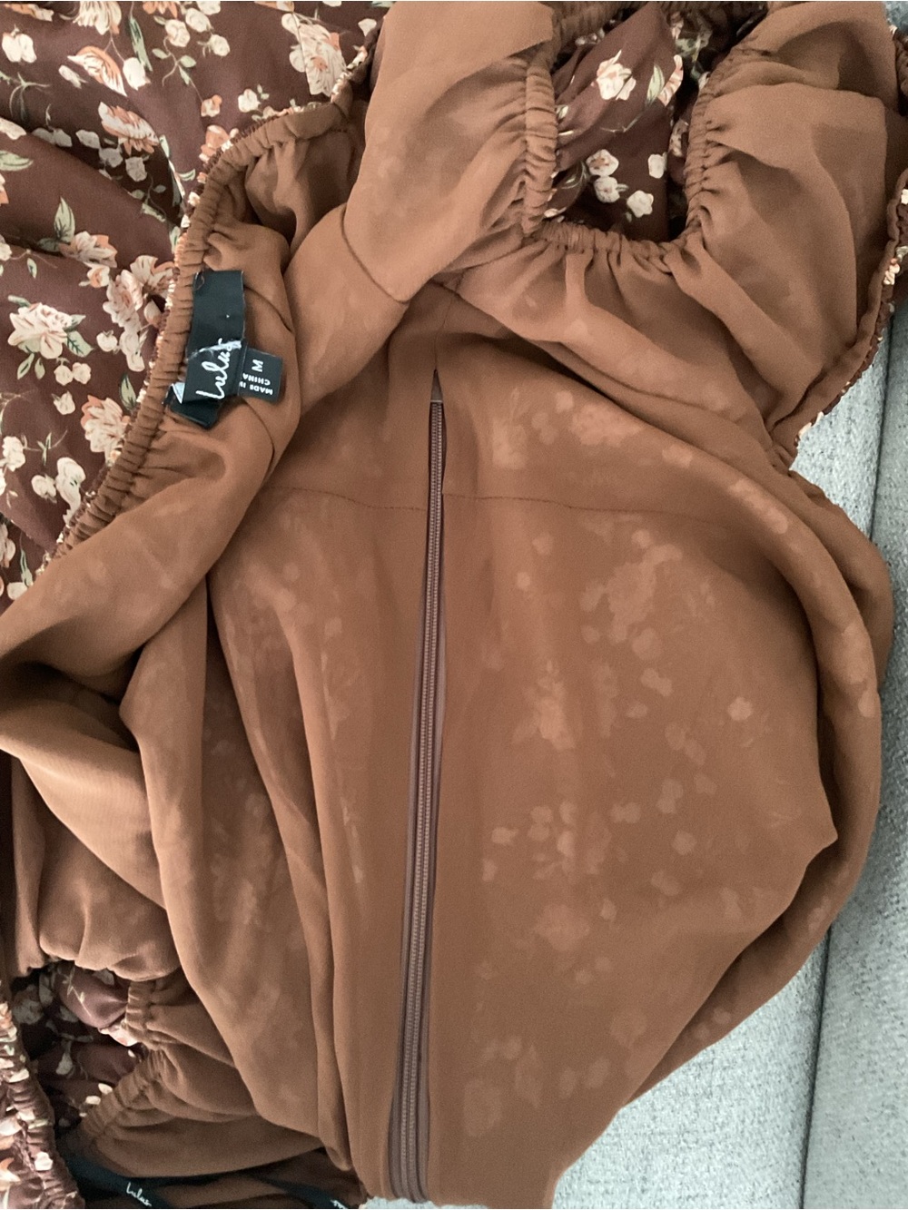 Lulus Remarkably Flourishing Brown Floral Puff-Sleeve Midi Dress Medium Event - Picture 12 of 15